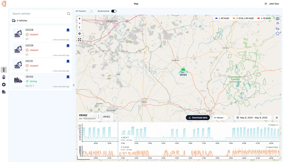 Fleet monitoring map dashboard